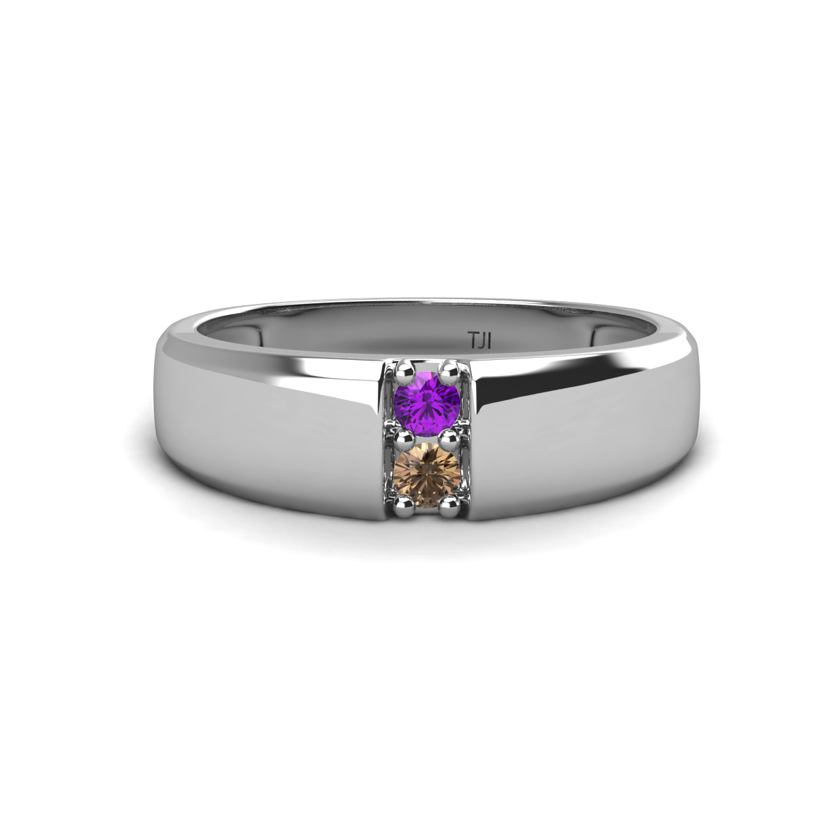 Ethan Amethyst and Smoky Quartz 2 Stone Men Wedding Ring (7.80 mm) 